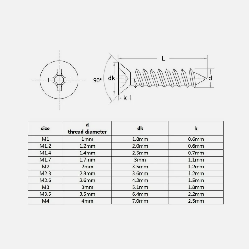 Viti per legno autofilettanti Phillips a testa piatta M1M1.2M1.4M1.7M2.3M2.6M3 Viti ultrasottili Phillips in acciaio al carbonio nichelato/nero