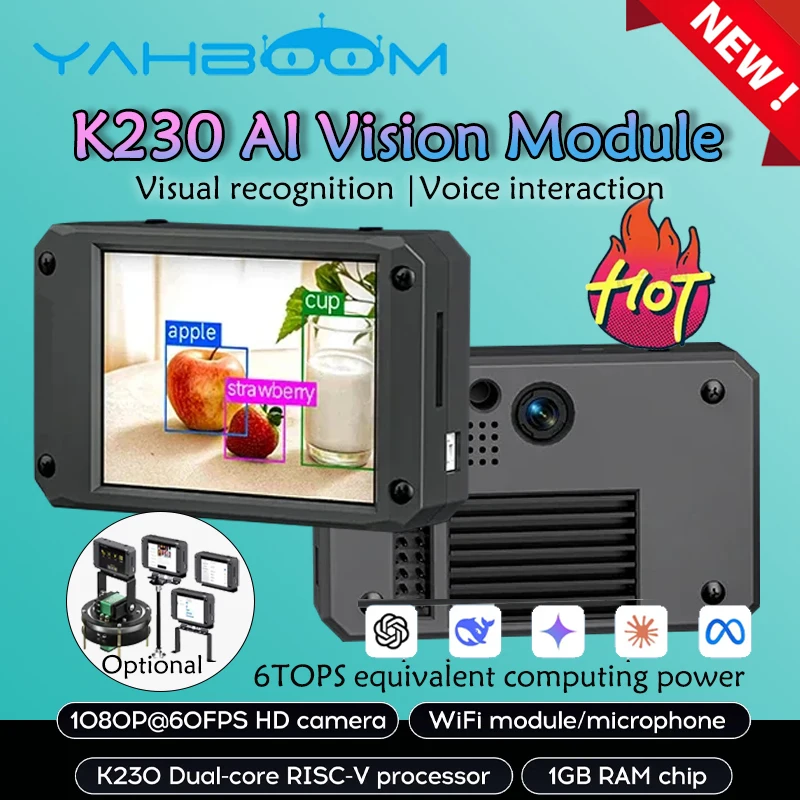 

Yahboom K230 AI Vision Module 2MP 2.4-inch HD Touch Screen (Opional) Kendryte K230 Chip For programmable robotics kits upgrade