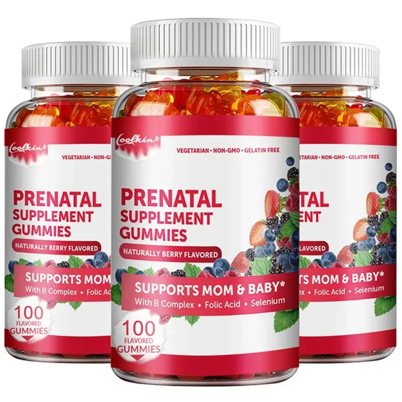 

Пренатальные витаминные жевательные конфеты с биотином и фолиевой кислотой, способствующие развитию плода, без глютена, без GMO