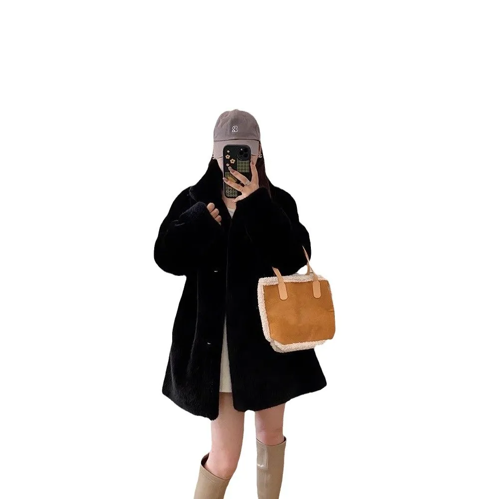 Długi płaszcz ze sztucznego futra damski płaszcze damskie mieszanki dopasowany wieczorowy damski z nadrukiem czysty ręcznie cięty dopasowany krój guziki stójka podszyty