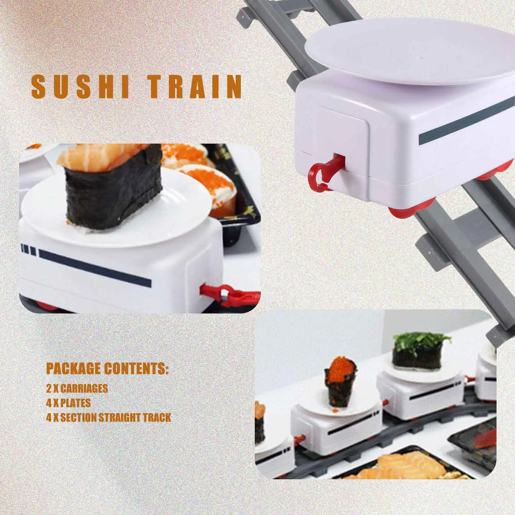 ชุดรถไฟซูชิแบบหมุนของเล่นบีบคลายเครียดพร้อมรางสายพานลำเลียงพร้อมแท่นวางสำหรับอาหารเด็กทำซูชิปาร์ตี้สำหรับครอบครัวแบบทำซูชิ