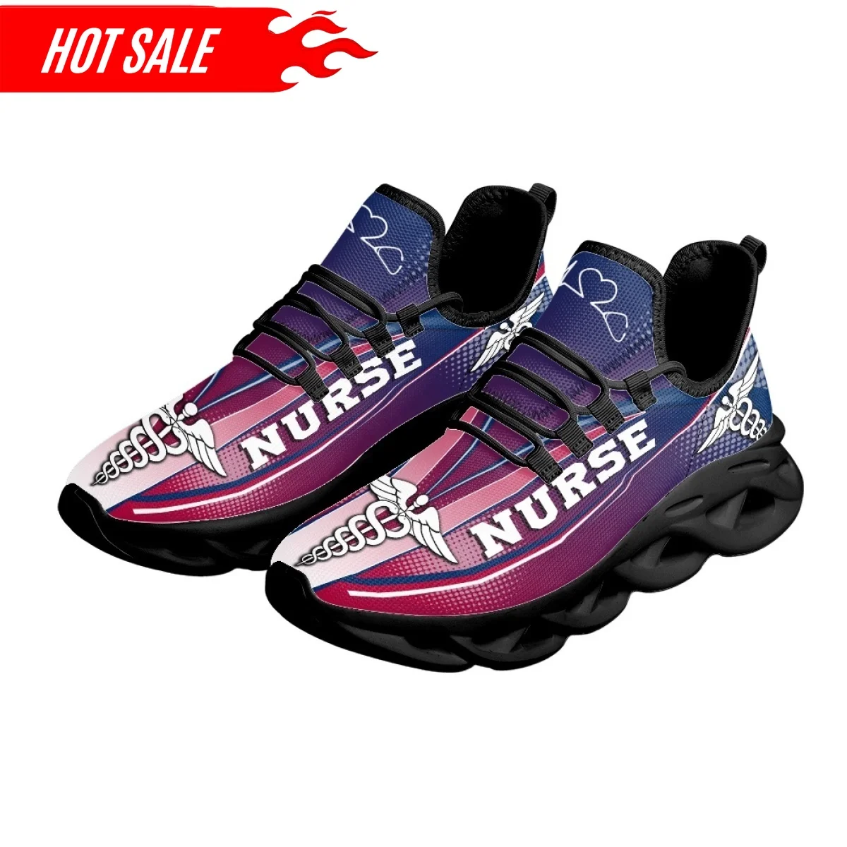 Women Lightweight Paramedic Flats Casual Lace up Platform Shoes EMT EMS Pattern Soft Mesh Sneakers fot Ladies 2024