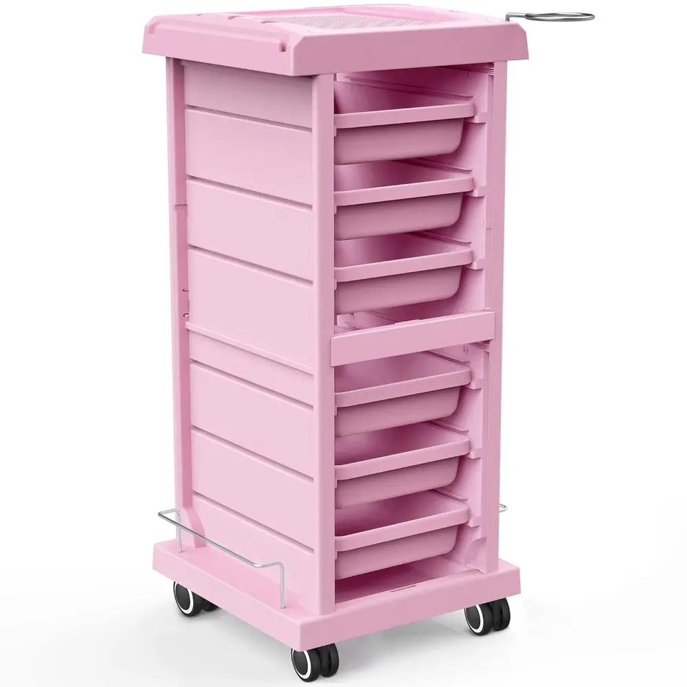 

Space Saving Rolling Cart for Extra Storage - 6-Tray Multipurpose Salon Cart - Tattoo Tray - Pink