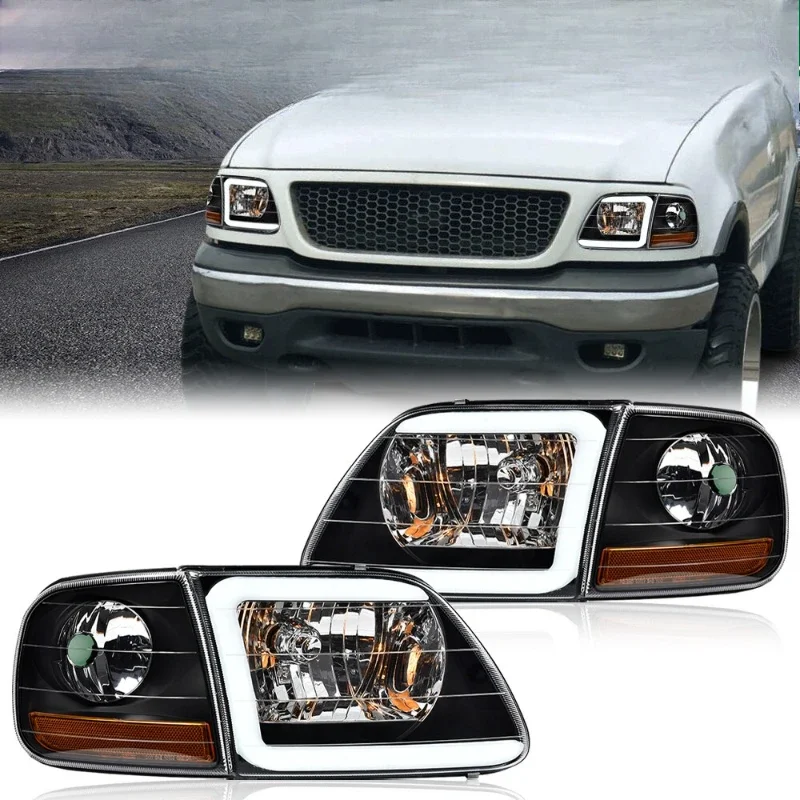 

Fit for 97-04 F-150 Expedition LED DRL Headlights & Corner Lights Black/Clear