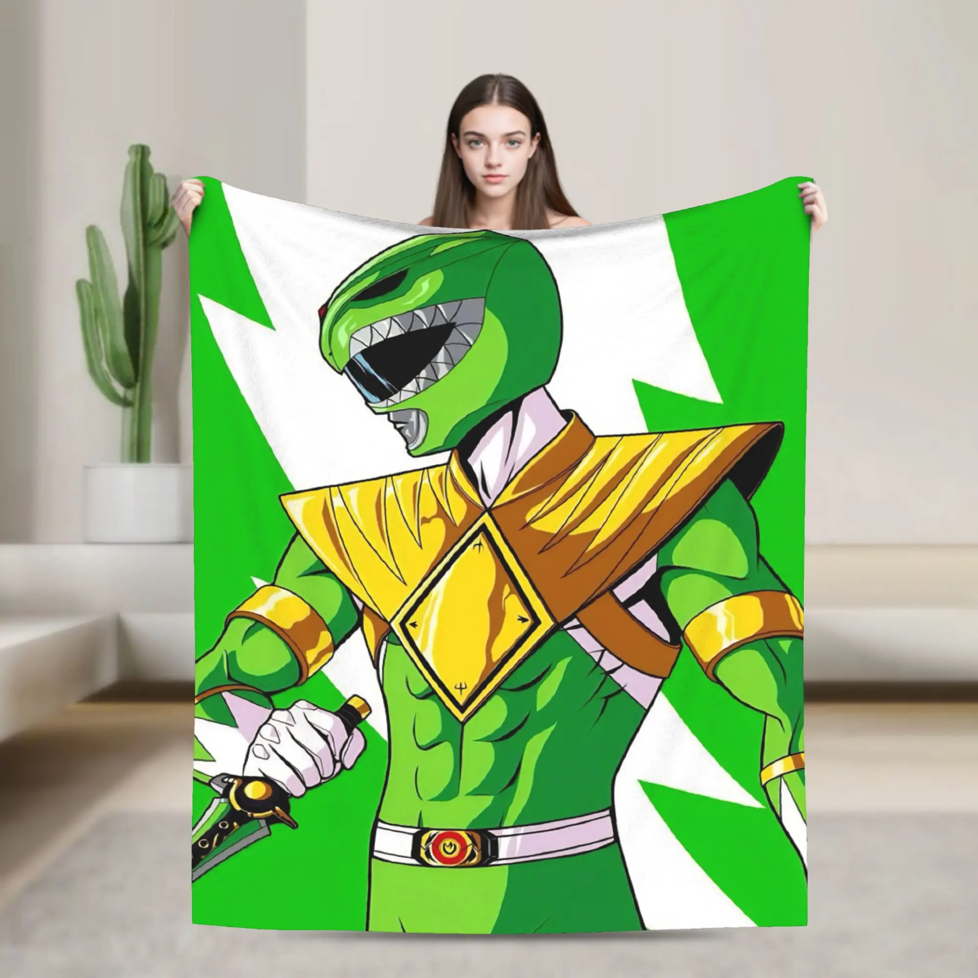 Green Ranger Blanket Power R-Ranger Flannel Vintage Breathable Throw Blankets for Chair Covering Sofa Spring Autumn