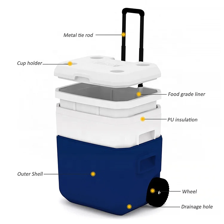 Ice Chest Cooler Box With Lock Wheel/Hard Can Coolers Keep Food Fresh Perfect For Fishing Boating view 2