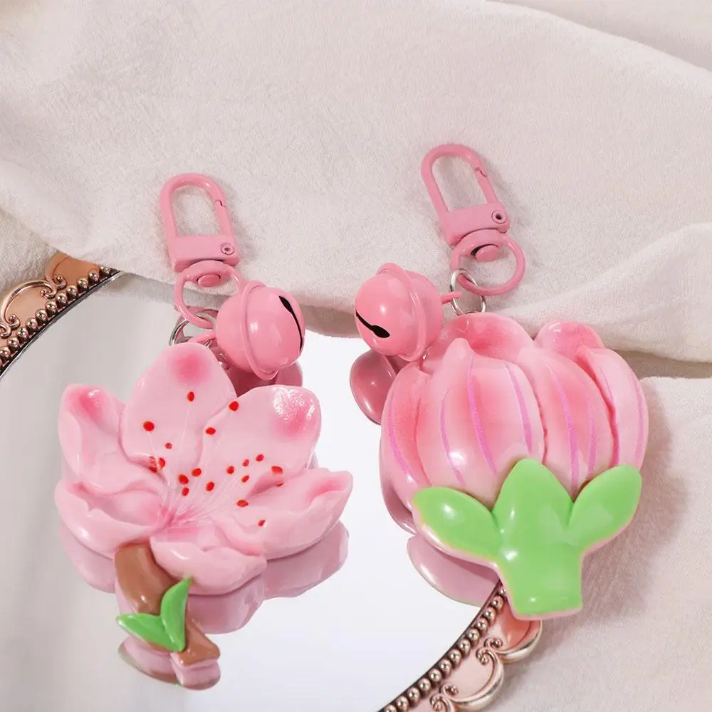 Lovely Resin Peach Flower Keychain Tulip Lotus Peach Blossom Pendant Bag Hanging Sweet Car Key Ring Gifts