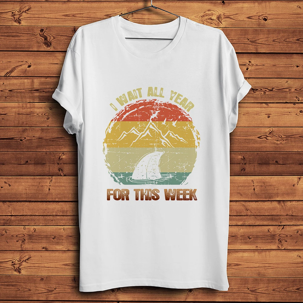 Shark Week Vacation Printed Funny Beach T-shirt,Homme Summer Short Sleeve TShirt White Casual Tee,Unisex Streetwear Breathable