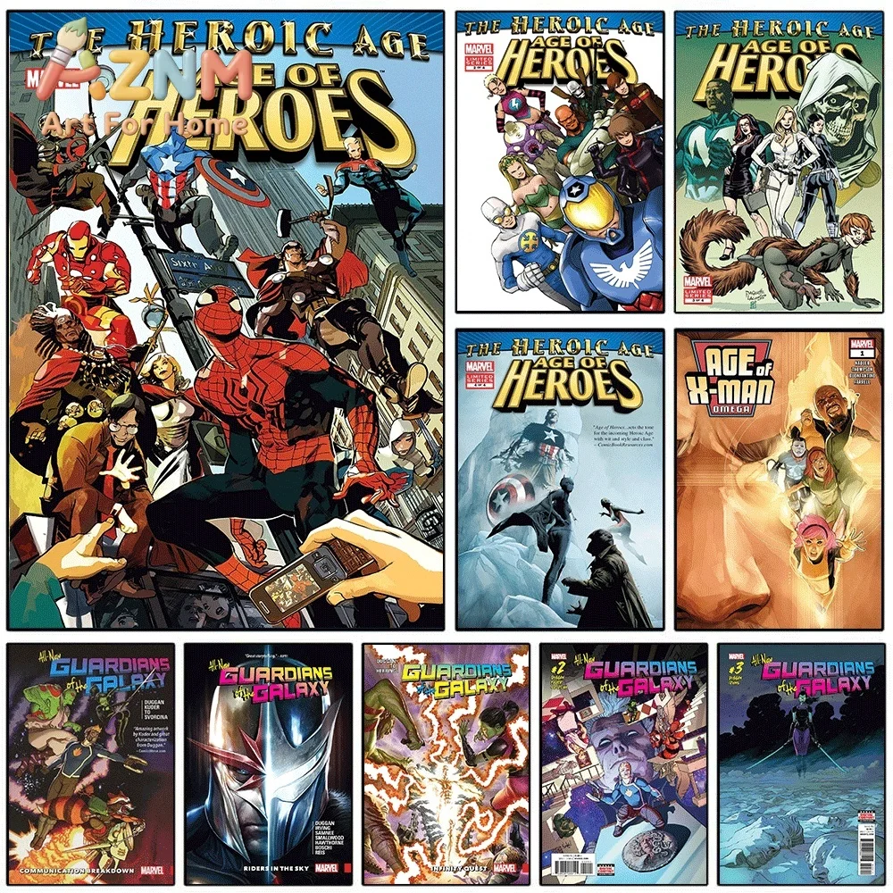 AZNM The Heroic Age Age of Heroes Comic Collage Canvas Wall Art Unframed Print, Superhero Poster for Bedroom Living Room Home