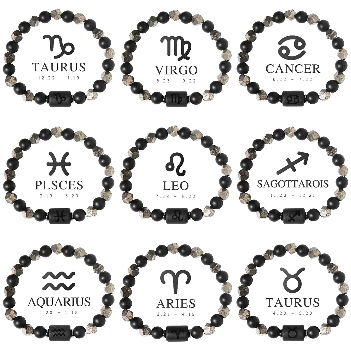 Classic Pyrite Constellation Bracelet Virgo Taurus Leo Scorpio Faceted Friendship Couple Bracelet Wholesale DropShipping