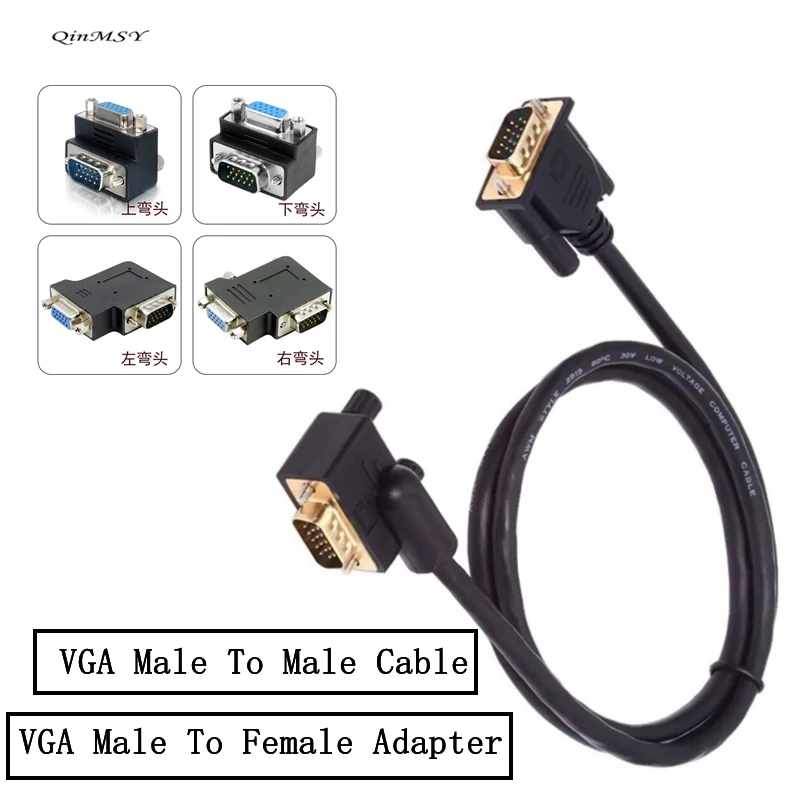 90 درجة زاوية VGA 3 + 6 كابل RGB HD 15Pin ذكر إلى ذكر وأنثى تمديد كابل للكمبيوتر التلفزيون شاشة الكمبيوتر العارض 50 سنتيمتر #1
