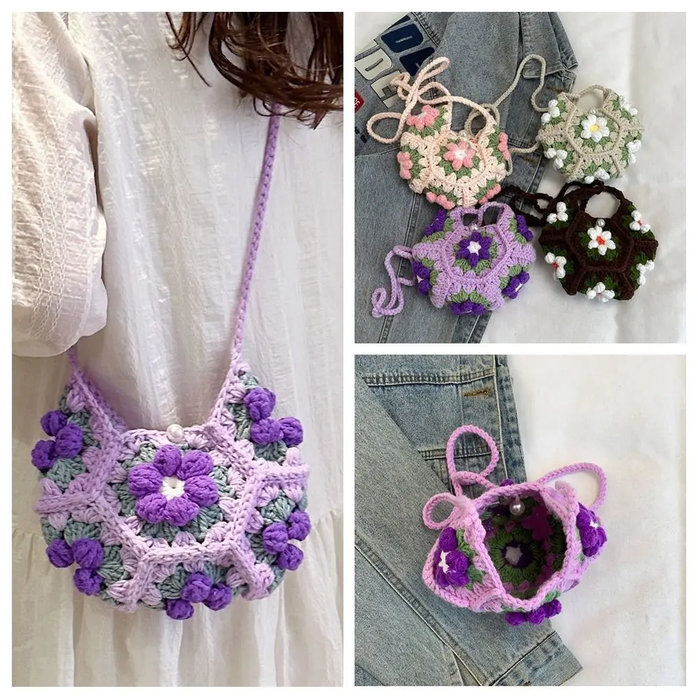 

Shoulder Bag Crochet Flower Knitted Bag Bohemian Hollowed Out Crochet Crossbody Bag Storage Bag Large Capacity Beach Bag