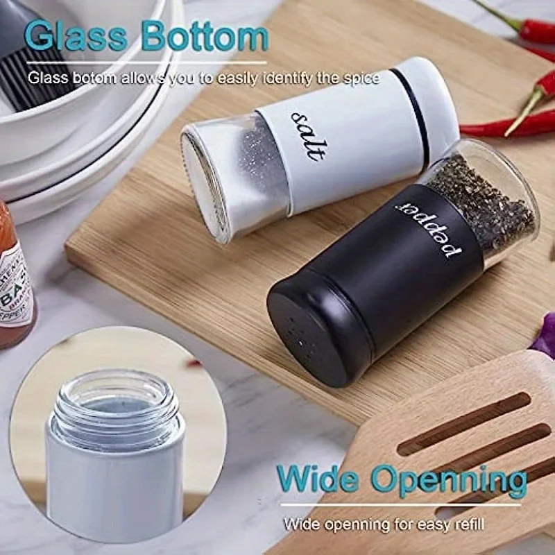 2Pc Salt and Pepper and Condiment Storage Container Shakers Set Cute Modern Farmhouse Kitchen Decor for Home Restaurants Wedding
