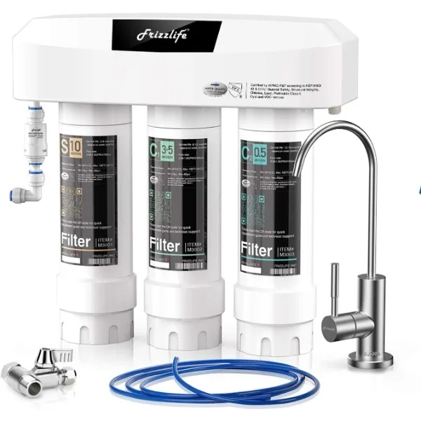 Frizzlife Under Sink Water Filter System with Brushed Nickel Faucet SP99-NEW, NSF/ANSI 53&42 Certified to Remove Lead, Chlorine