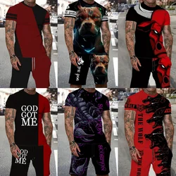 Newest Summer Men's Beach Shorts Set 3D Animal Wolf Print Sport Short Sleeve T-shirts+Shorts 2 Pcs Set Oversized Tracksuit Suits