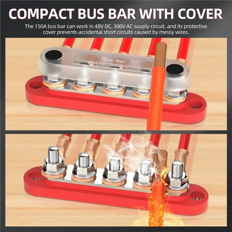 【CYBER MONDAY】Terminal Block With Cover 12V Bus Bar 5 X 1/4