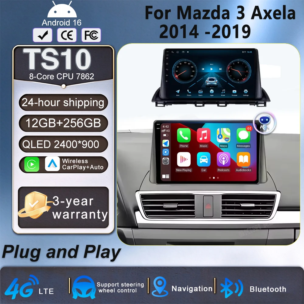 Android 16 Car For Mazda 3 Axela 2014 2015 2016 2017 2018 2019 Android Auto Wireless Carplay Navigation Screen Stereo Dash Cam