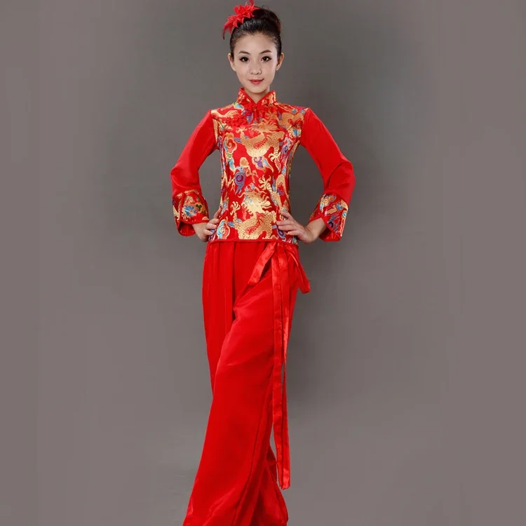 เปิดเครื่องแต่งกายเต้นรำ Yangko สแควร์เต้นรำแห่งชาติหญิง Elegant Hanfu เสื้อผ้าร่มเอว Drum Dance เสื้อผ้า