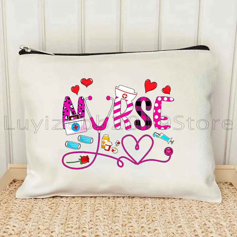

Любовь Стетоскоп Супер Медсестра Жизнь RN Валентина Студенческая Медсестра Подарки Холст Косметический Макияж Дорожная Сумка Для Хранения Чехол Чехол