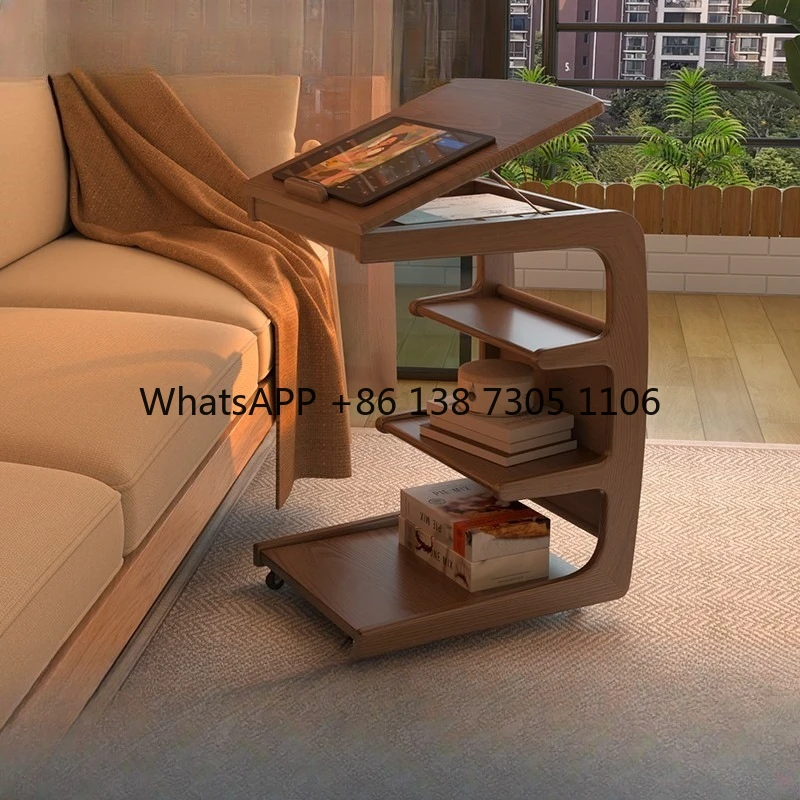 

Solid wood sofa side table removable living room with wheels side cabinet bedside shelf simple household coffee table smalltable