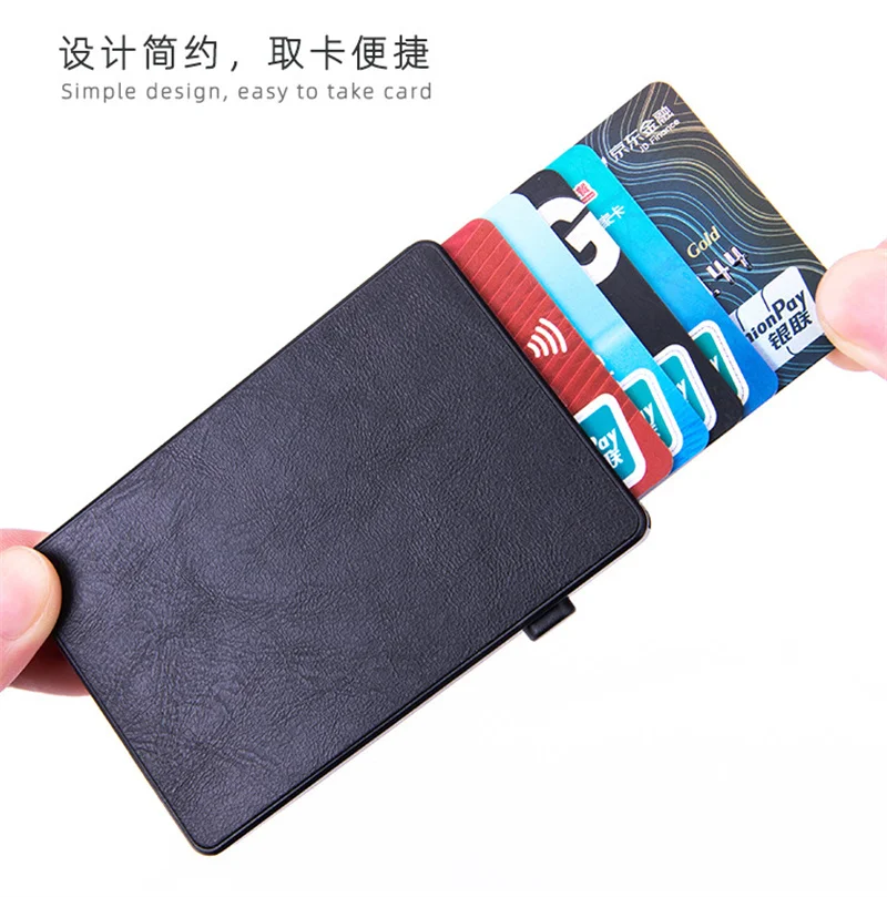 Id Card Holder Tarjetero Slim Smart Wallet Men Purse Carteras De Hombre Minimalist Leather Aluminum Metal Case RFID Cardholder