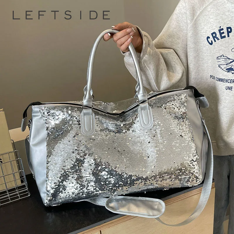 Big Sequin Shoulder Bags for Women 2024 Y2K Party Designer Korean Fashion Handbags and Purses Travel Tote Bag with Short Handle