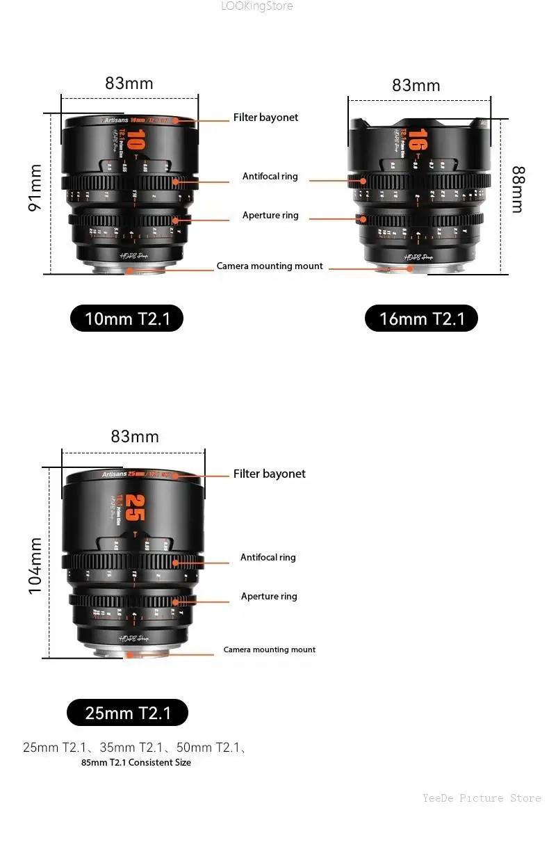 7 Handwerker 10mm/16mm/25mm/35mm/50mm/85mm t1.0s35 Cine Objektiv große Blende für Sony Fuji Canon Makro 2,1 Mount Kamera aufnahmen