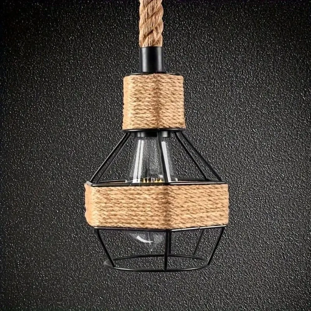 Retro Hemp Rope Pendant Lights Industrial Style Iron Hanging Lamp Woven Design Woven Hemp Rope Chandelier Restaurant Lighting