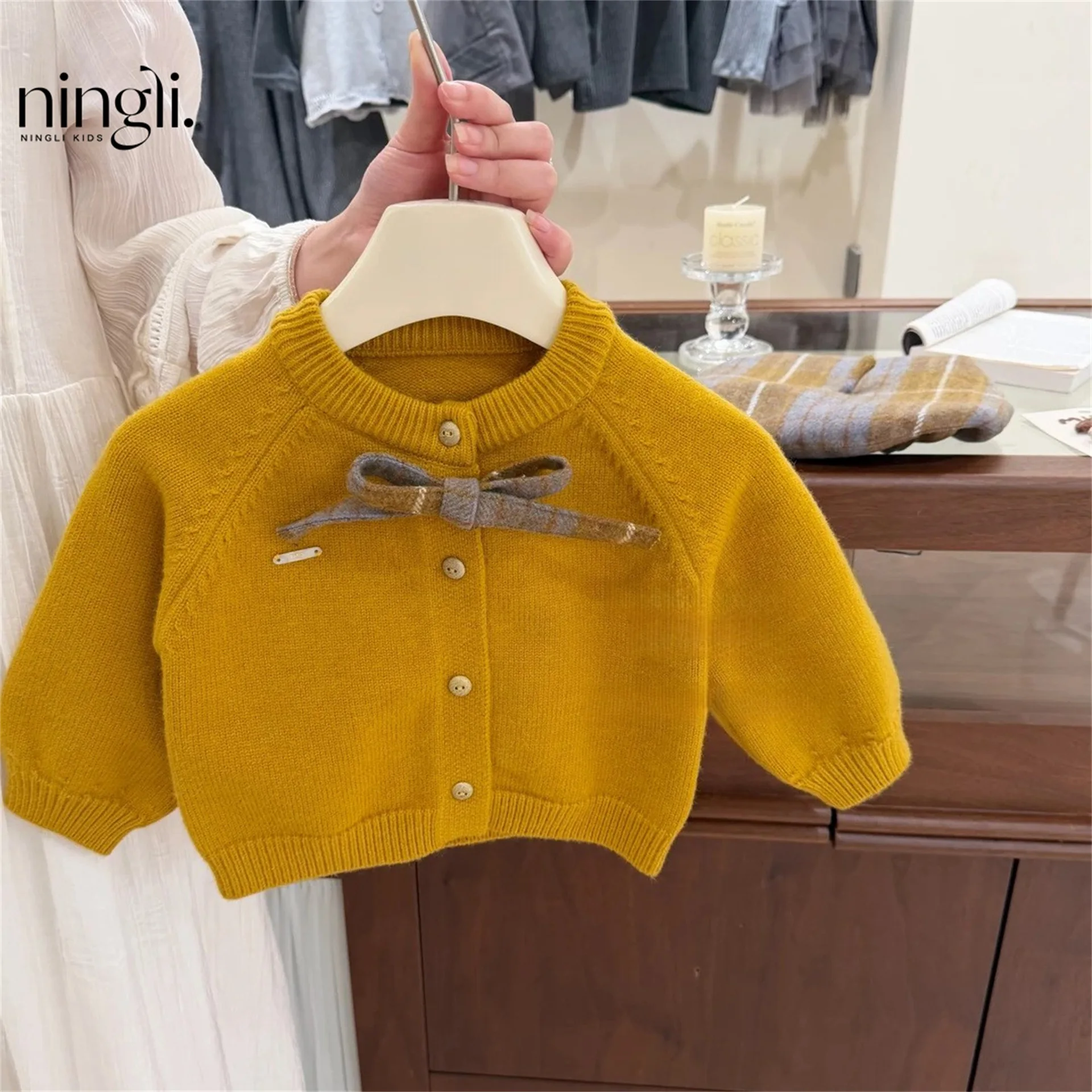 Girls' Autumn and Winter Suit Ginger Sweater Cardigan Jacket Plaid Pleated Skirt Korean Fashion
