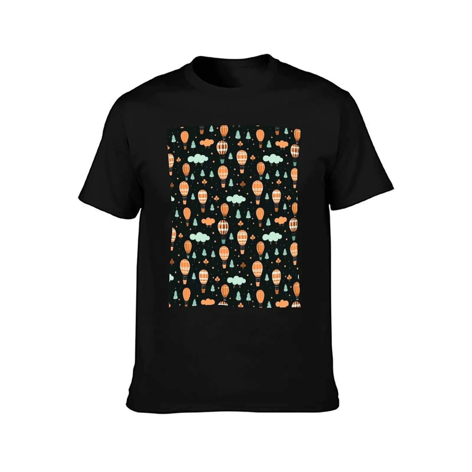 Hot Air Balloon Pattern Cute Colorful Vintage Retro T-Shirt, Summer Casual Cotton Tee, Oversized Streetwear Tops, 100% Cotton