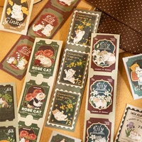 Vintage Cat Flower Stamp Stickers Set Aesthetic Floral Kitty Die Cut Stickers For Journal Scrapbooking Planner DIY Decor Crafts
