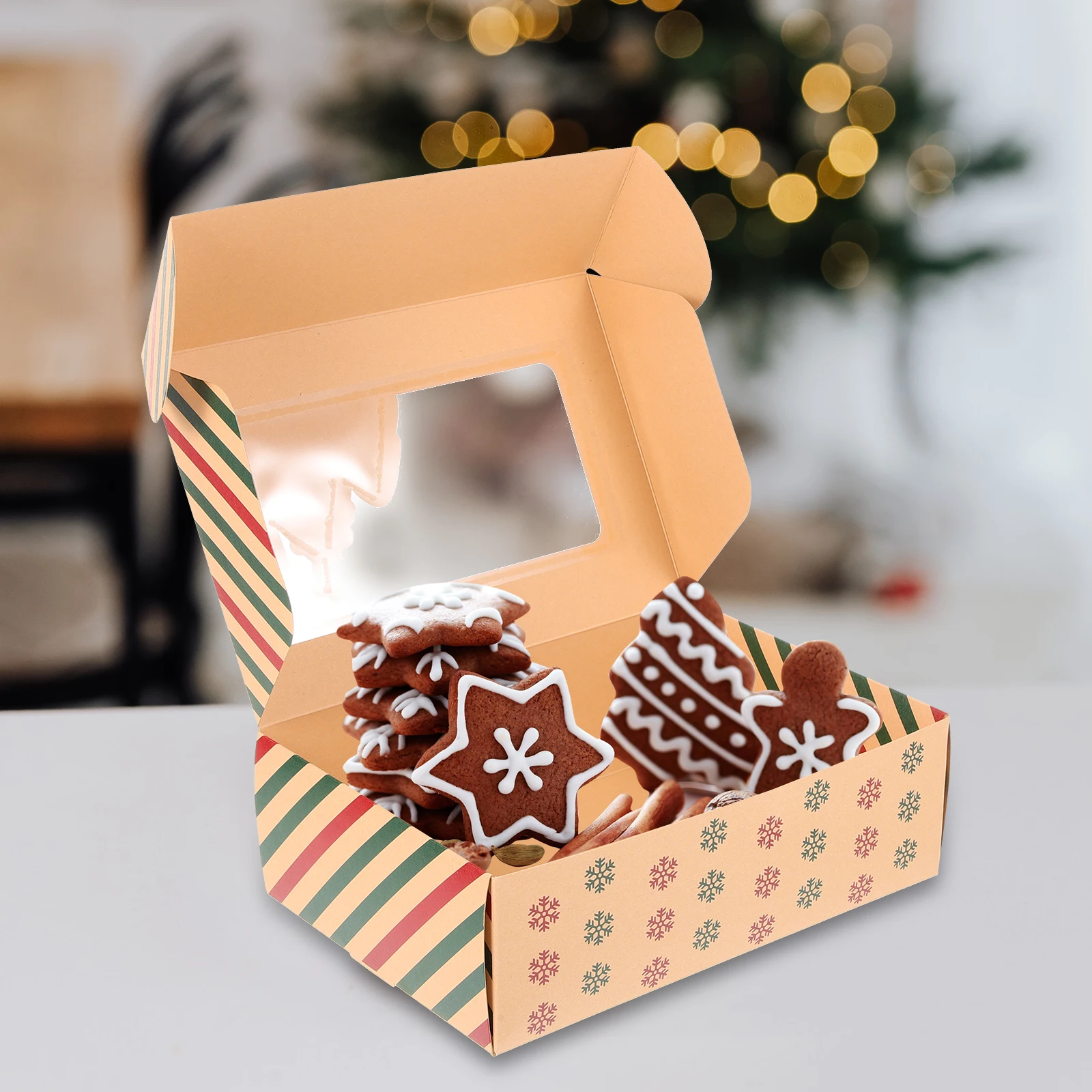 

5 Pcs Baking Paper Tray Cookie Boxes Packaging Small Pastry for Baked Goods Bakery with Window Holiday Christmas Gift