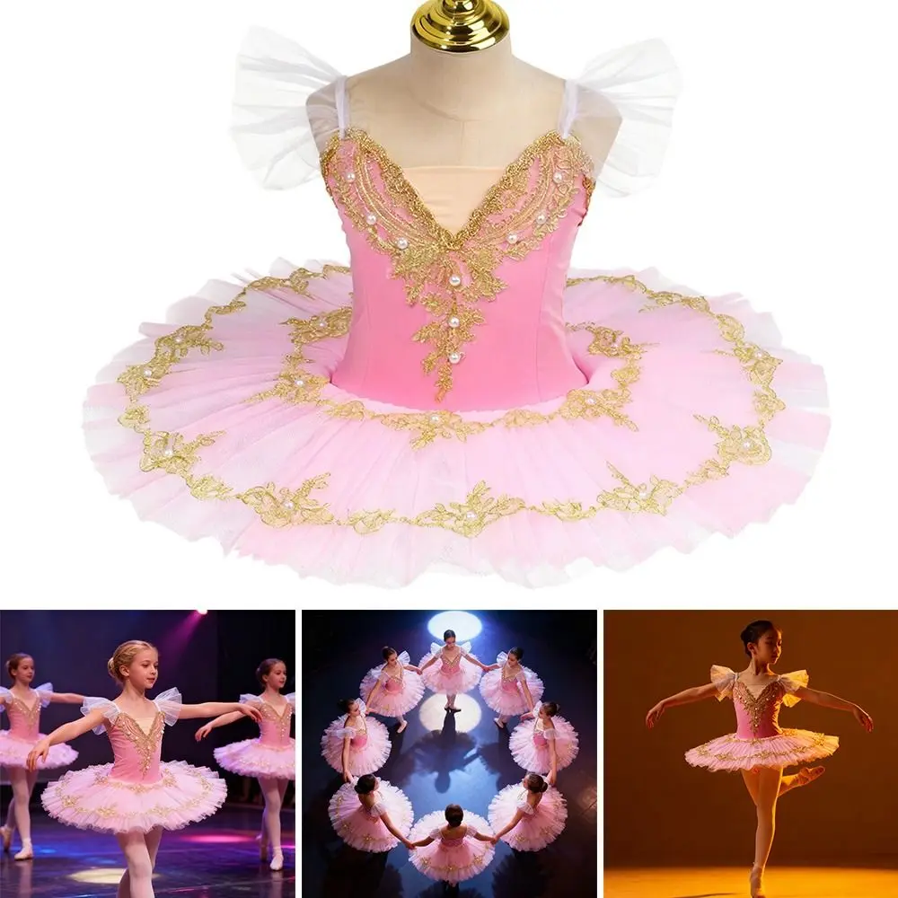 Fashion Sequin Kids Ballet Dress Pearl Puffy Performance Clothes Party Dress Modern Princess Dress Children