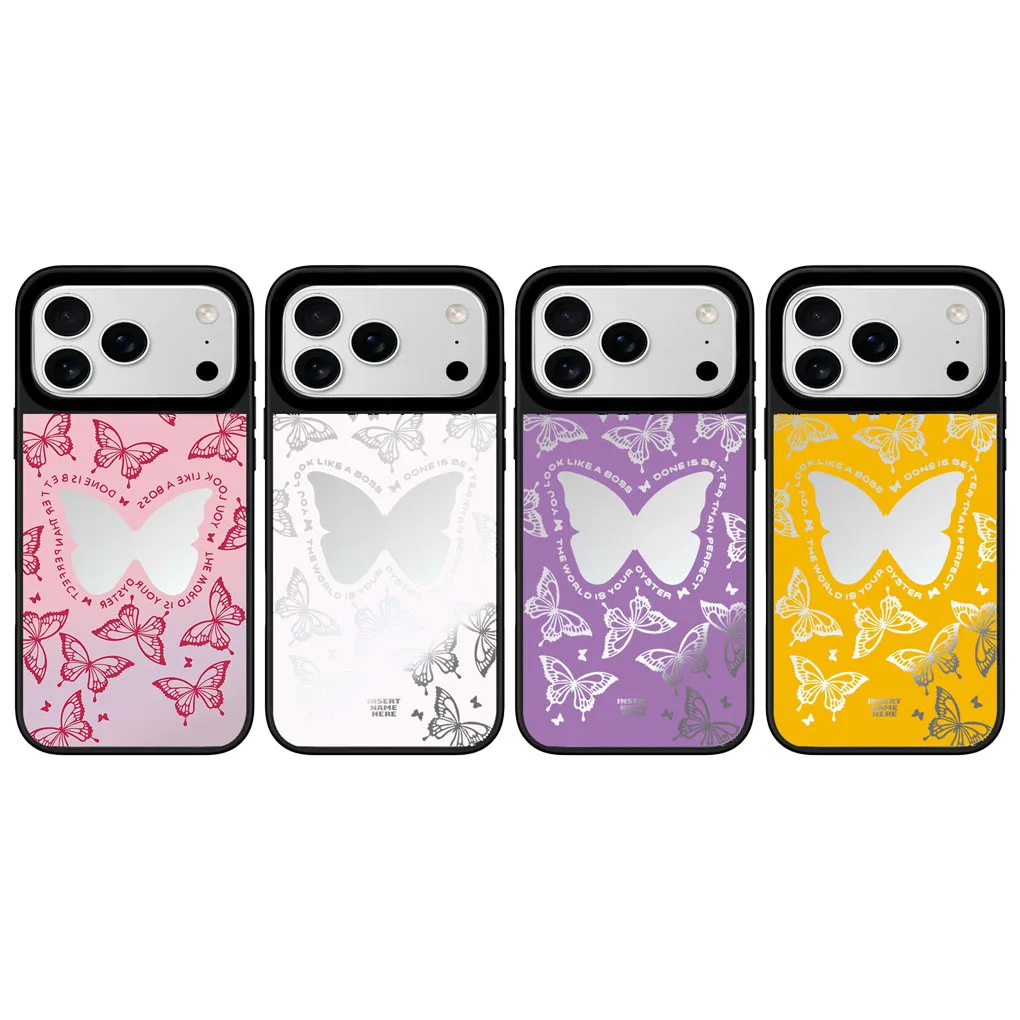 

Butterfly Mirror Surface Black Border Magnetic Phone Case Cover for IPhone 12 13 14 15 16 17 Pro Max Case