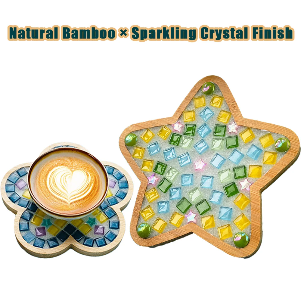 

DIY Mosaic Crystal Bamboo Coaster Kit – Home Decor Craft Set for Kids & Families | Handmade Five-pointed Star Coaster
