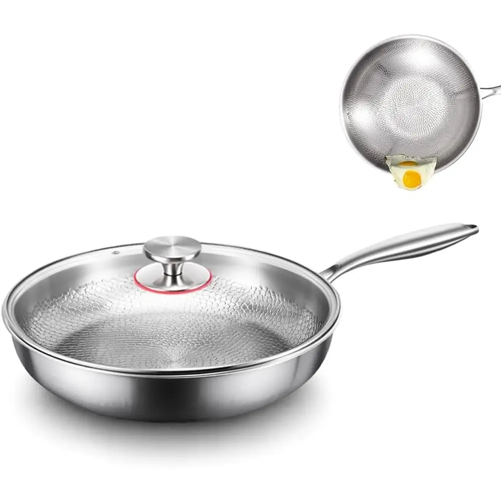 

Усовершенствованная титановая сковорода 2026 года с антипригарным покрытием и защитой от царапин, с крышкой, 10 дюймов, равномерный нагрев, подходит для всех типов плит