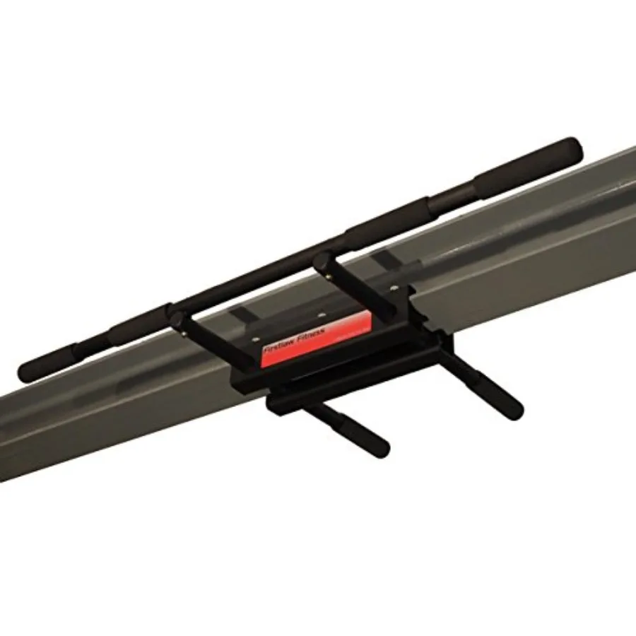 

I-Beam pull up bar for home gym use, steel construction, red color, 600 LBS weight limit with durable rubber grips and straight