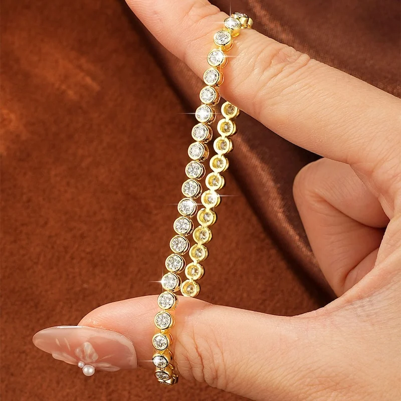 Rrjzz Brillantes 3mm D-Farbe Voll-Moissanit Bubble Bezel Set Damen Armband Labor-Imitationsdiamant Charm Tennis Armband Schmuck – Detail 4