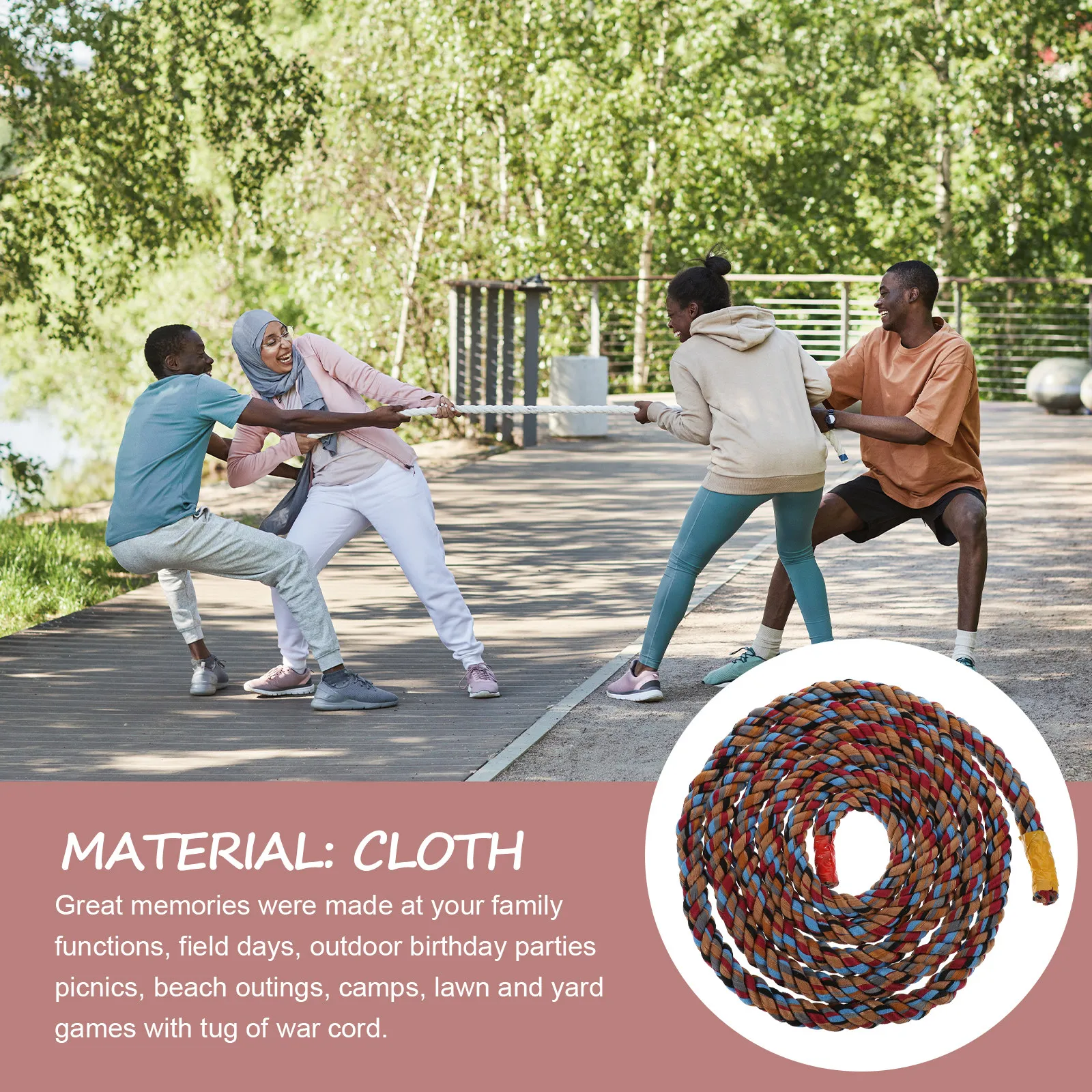 Tug of War Rope Twisted Cloth Material Comfortable Grip for Lawn Yard Team Building Tug-of-War Competition String