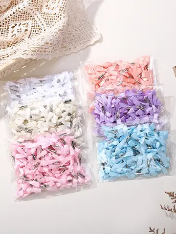 4/6/8/10Pcs Kids Sweet Solid Color Mini Bowknot With Hair Clip Baby Girls Ballet Style Ribbon Braided Hair Accessories Wholesale