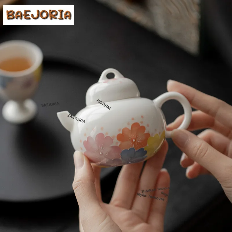 BAEJORIA 150ml Hand Drawn Small Floral Teapot Traditional Tea Infuser Pot Tea Soaking Kettle With Strainer Tea Services Gift