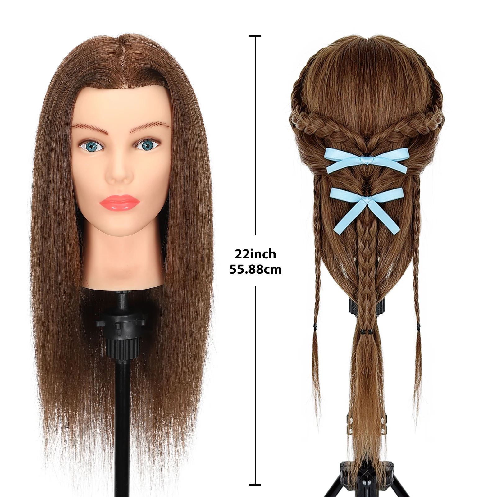Mannequin Head with 100% Real Human Hair for Cosmetology Hairstyle Practice