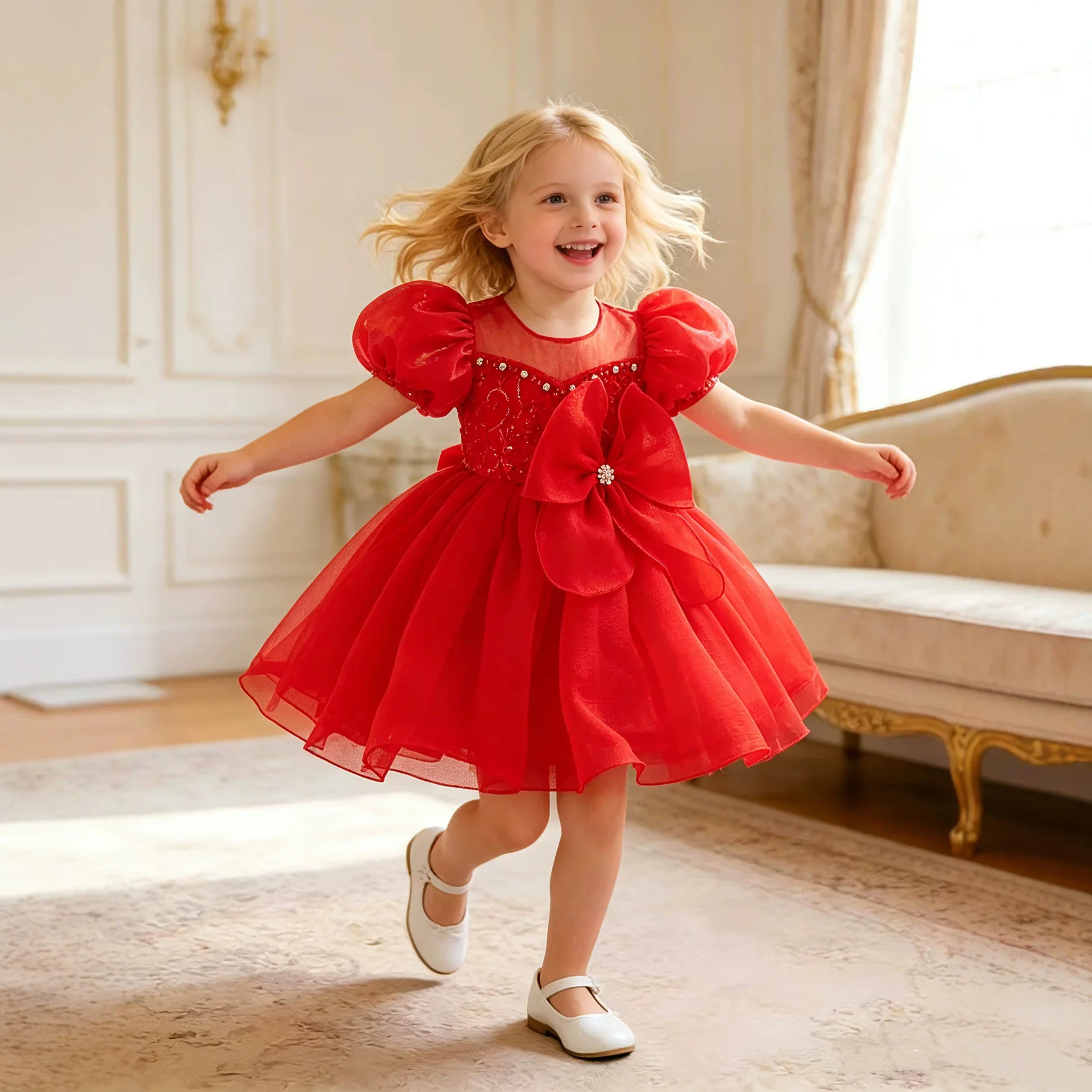 HETISO Baby Princess Dress for First Birthday Celebration Girls Sequined Fluffy Flower Tulle Ball Gown 6M-5 Years