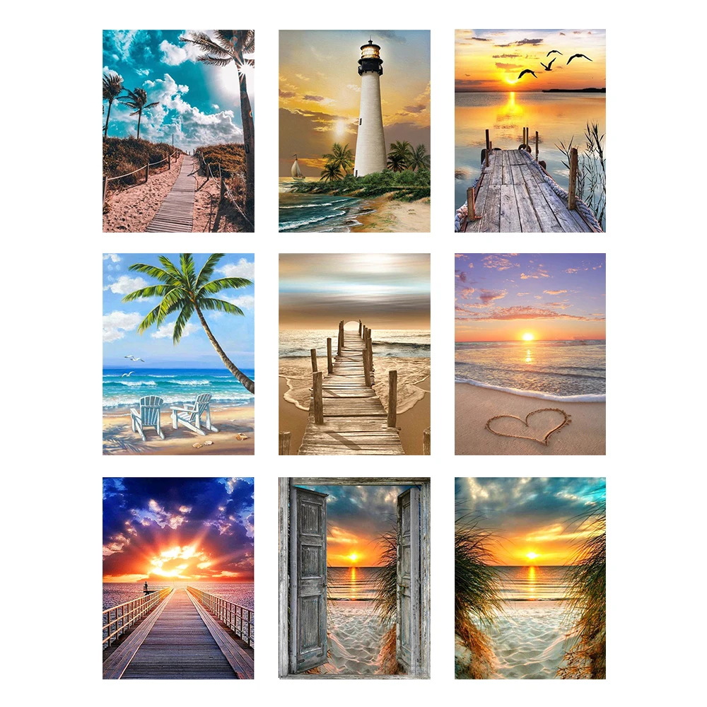 5D DIY Diamond Painting Landscape Sunset Sea Cross Stitch Kit Full Drill Embroidery Scenery Mosaic Art Picture of Rhinestones