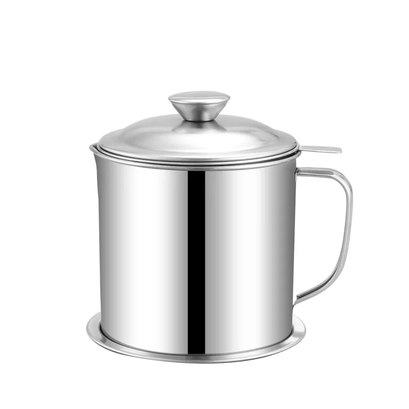 1PC Oil Filter Pot 304 Stainless Steel Oil Strainer Pot With Mesh 1.2/1.8L Oil Bottle With Cover Silver Home Kitchen Gadget
