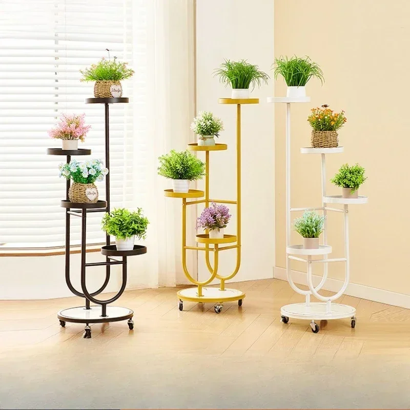 Modern Household GoodsFloor-to-ceiling Flower Stand High-grade Indoor Wrought Iron Plant Rack Mobile Succulent Flower Pot Stand