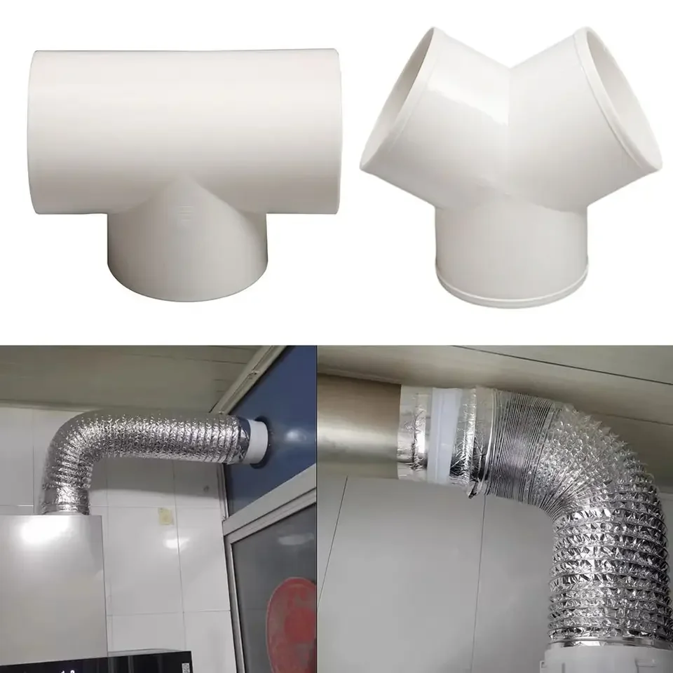 Flexible PVC T-Y ventilation coupling for quick tube connection with three-way airflow distribution suitable for exhaust systems
