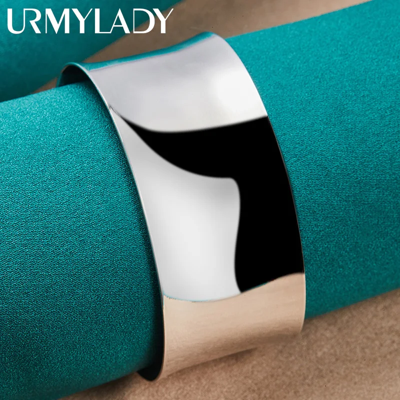 

URMYLADY 925 Sterling silver high quality fashion Silver Women solid lady bangle jewelry charm big cuff men bracelet jewelry