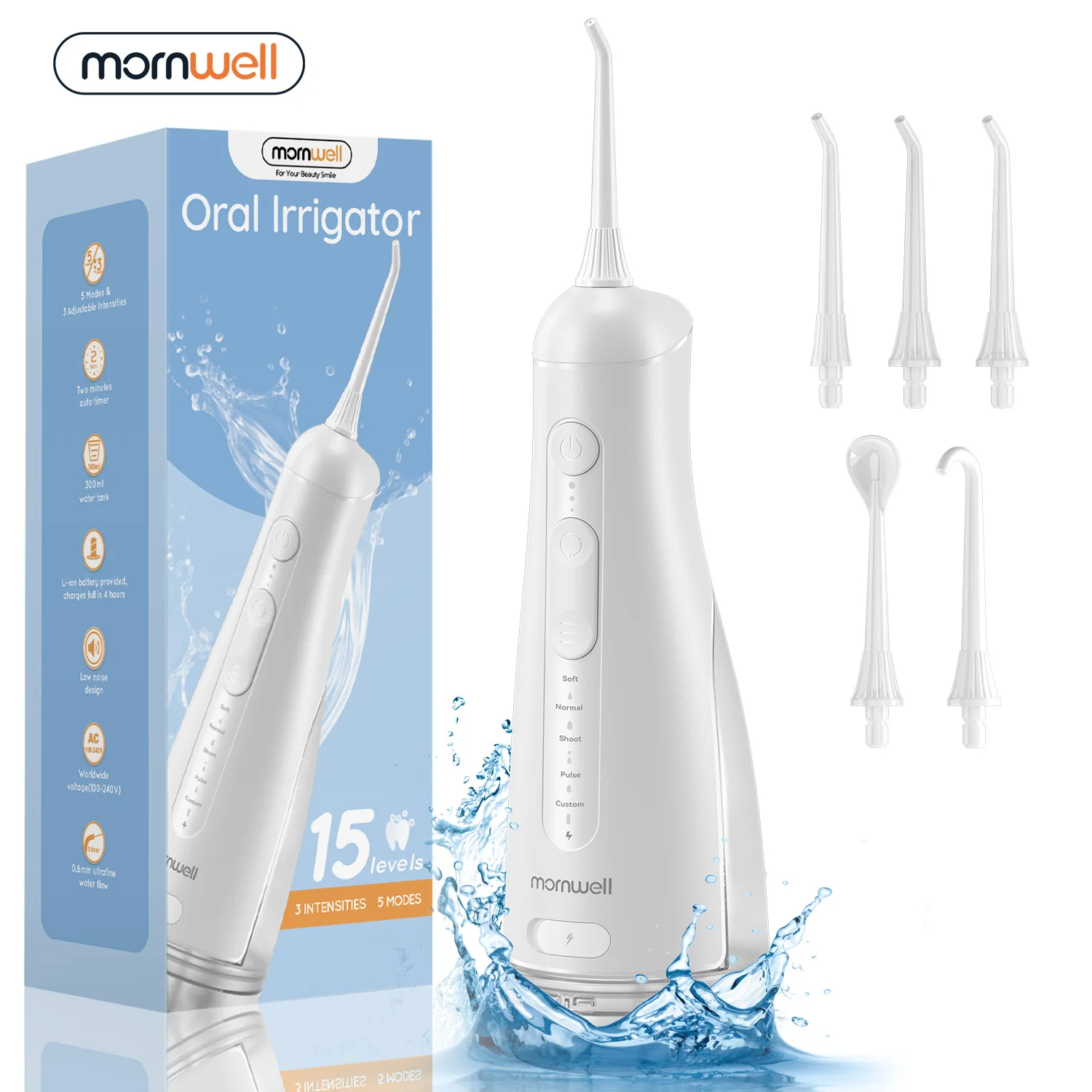

Water Dental Flosser,300ML Tank DIY Mode Rechargeable Oral Irrigator,IPX7 Waterproof 5 Modes 3 Pressure Irrigate for Teeth Clean