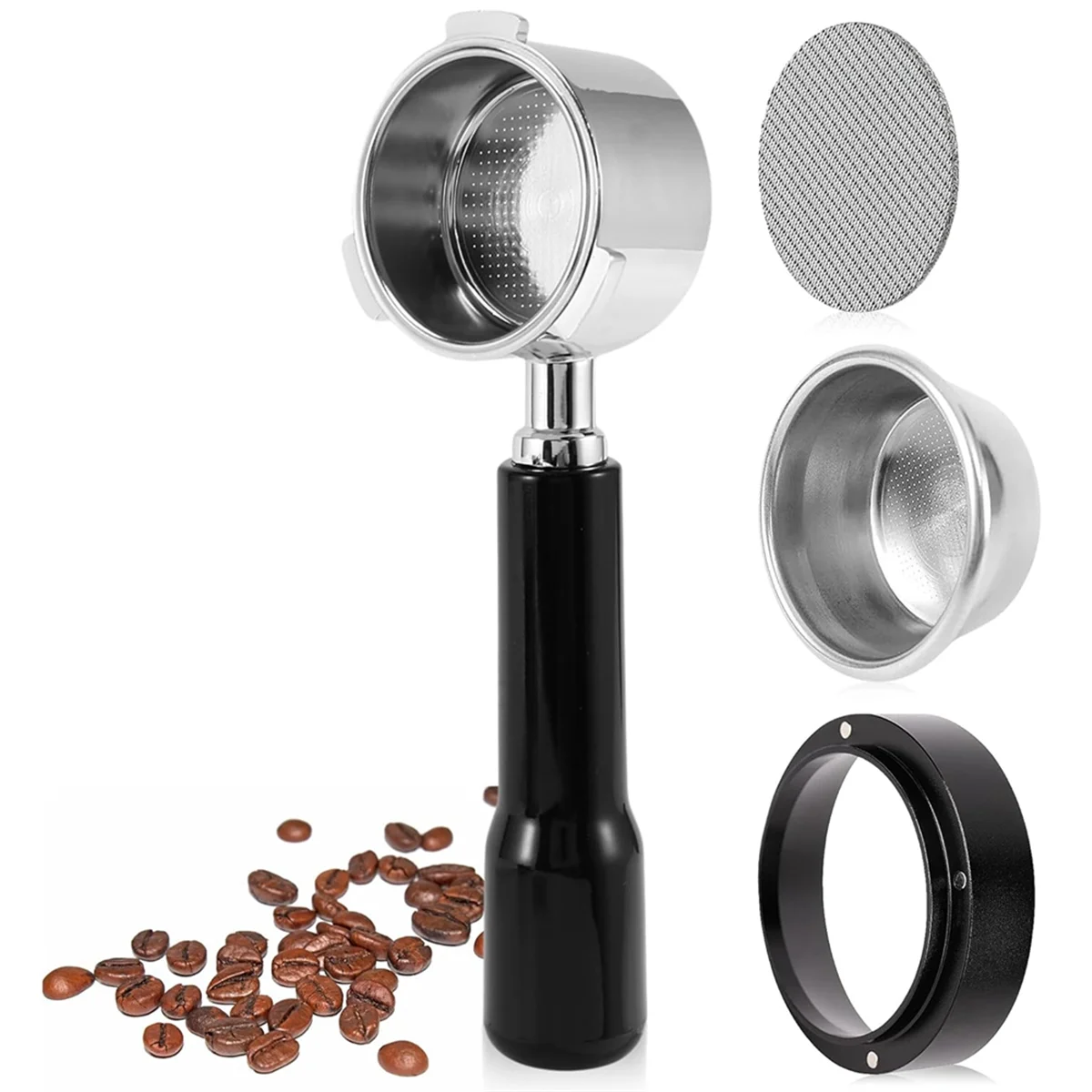 54mm Bottomless Portafilter - Complete Set with Dosing Funnel, Puck Screen, Basket for Breville 54mm Espresso Machines